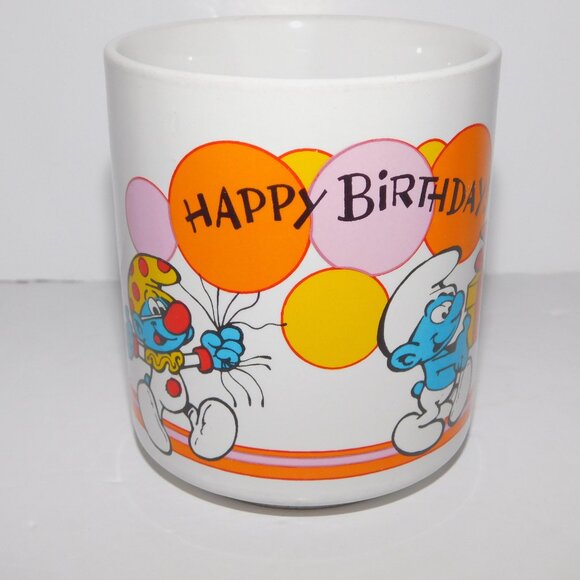 Vintage 80s The Smurfs Happy Birthday Coffee Tea Mug - Picture 1 of 6